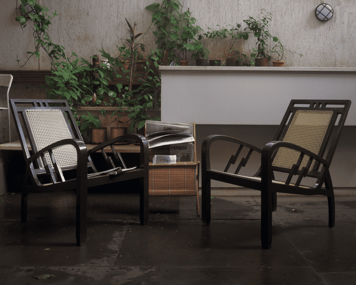 Woven Whispers – Old-Growth Teak Cane Armchairs (Pair)