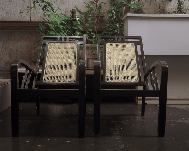 Woven Whispers – Old-Growth Teak Cane Armchairs (Pair)