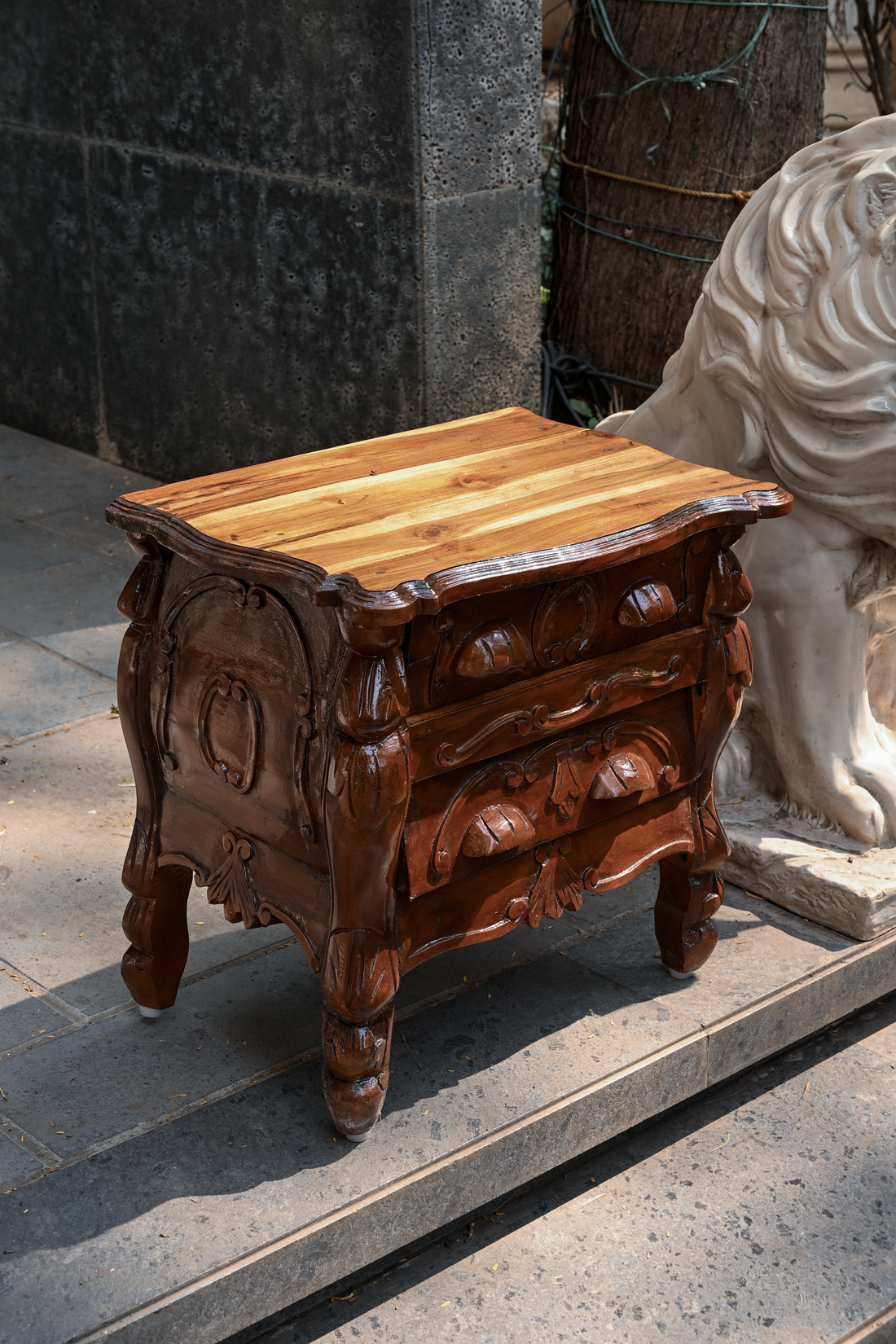 CARVED PLINTH - CARVED OLD GROWTH TEAK CHEST-TABLE