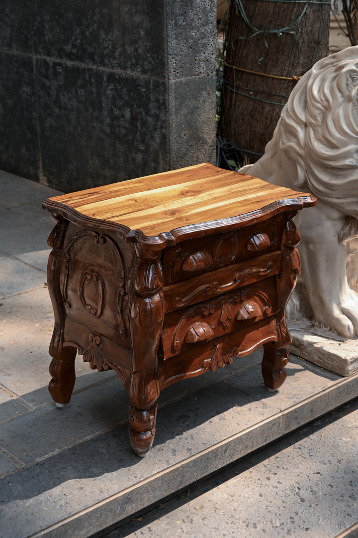 CARVED PLINTH - CARVED OLD GROWTH TEAK CHEST-TABLE