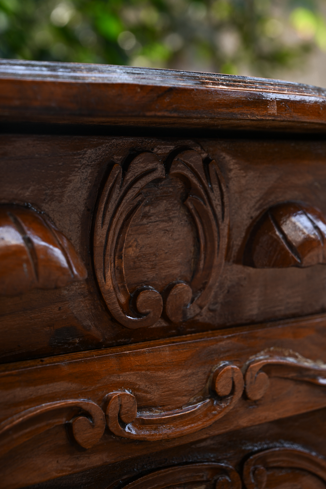 CARVED PLINTH - CARVED OLD GROWTH TEAK CHEST-TABLE