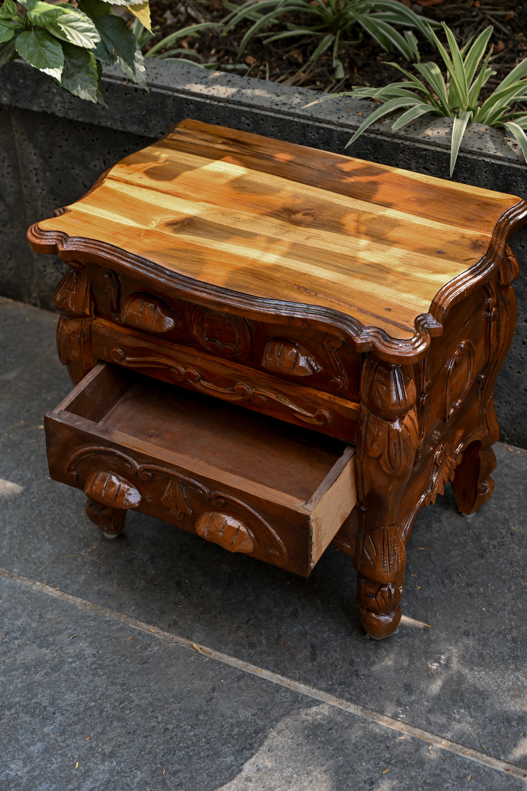 CARVED PLINTH - CARVED OLD GROWTH TEAK CHEST-TABLE