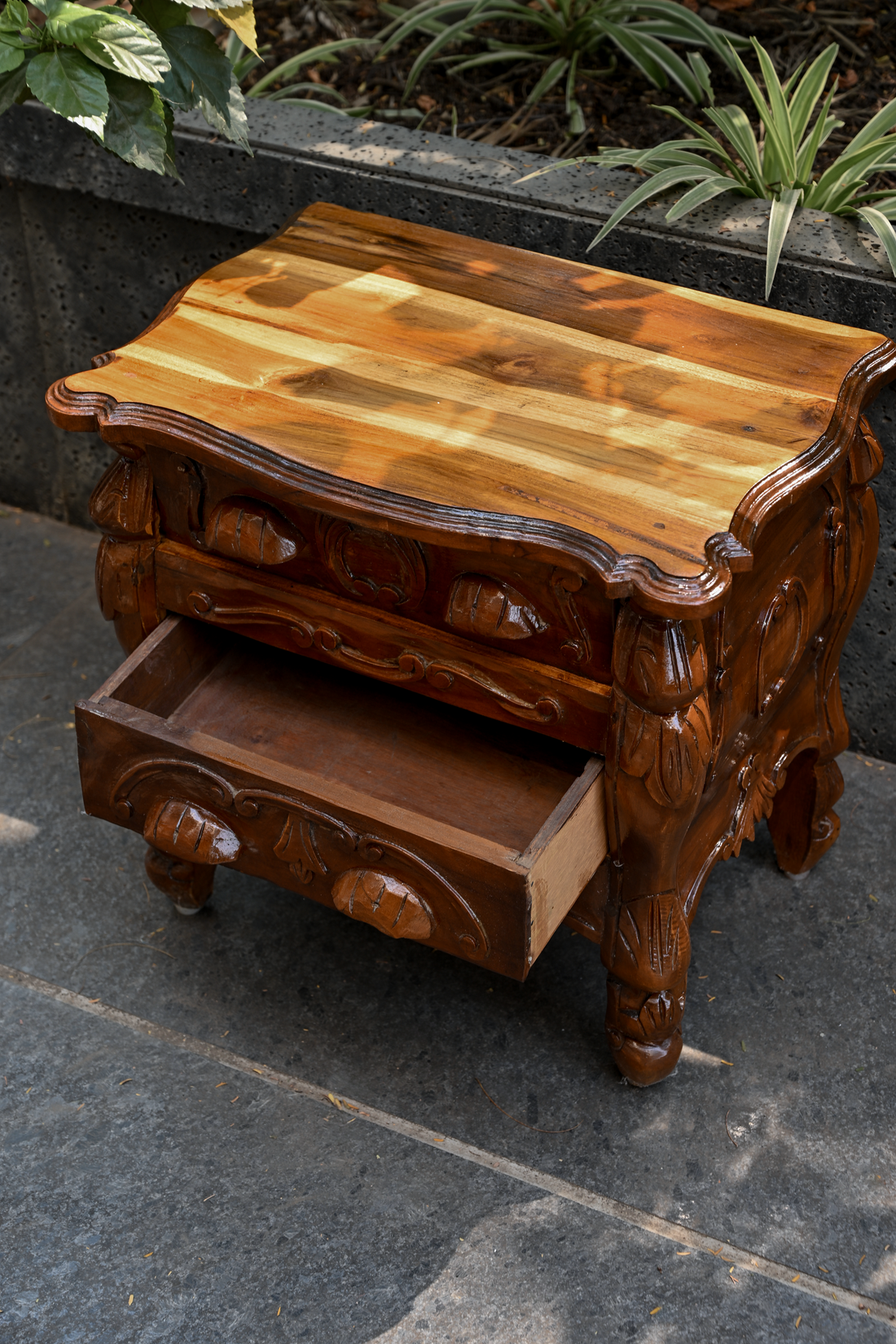 CARVED PLINTH - CARVED OLD GROWTH TEAK CHEST-TABLE