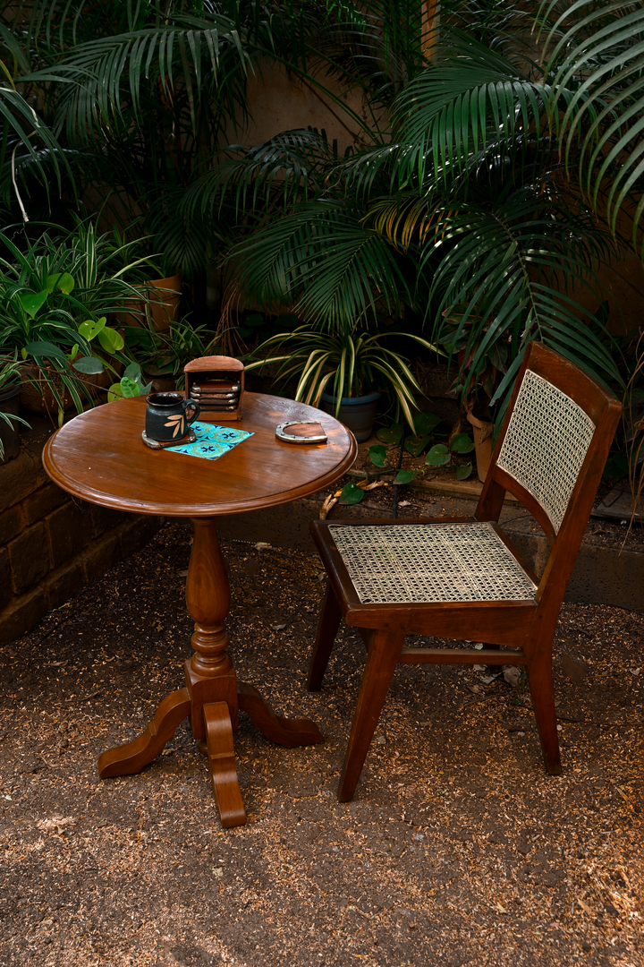PEACOCK PEDESTAL ROUND PEDESTAL TABLE - COLONIAL TEAK