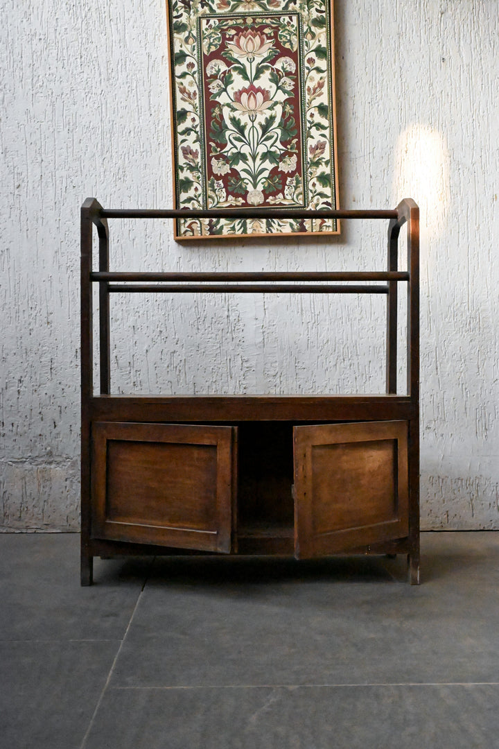 Mini Ritual Wash Anglo-Indian Utility Towel Rack Cabinet - Old Teak